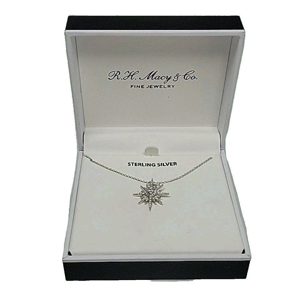 R.H. Macy Co Sterling Silver Starburst Pendant Necklace 18" NIB